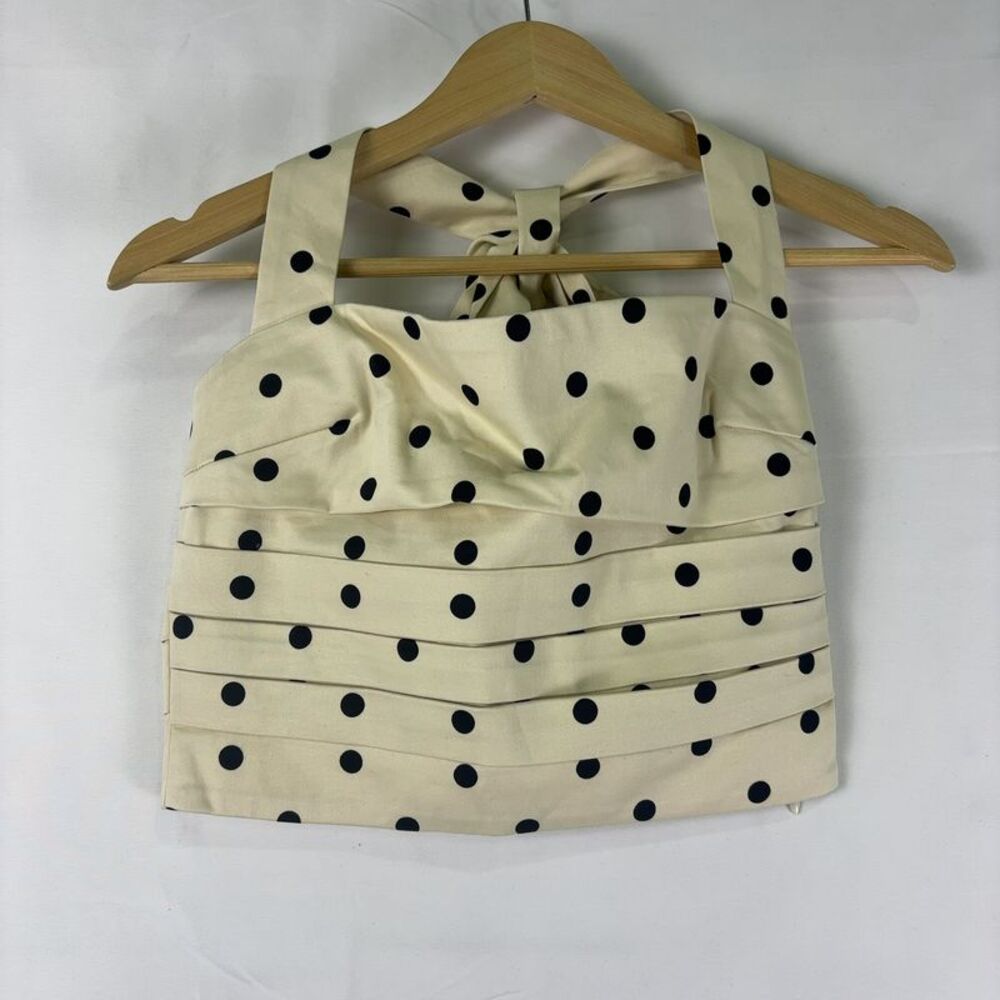 L'Academie Cream Polka Dot Crop Top with Black Dots